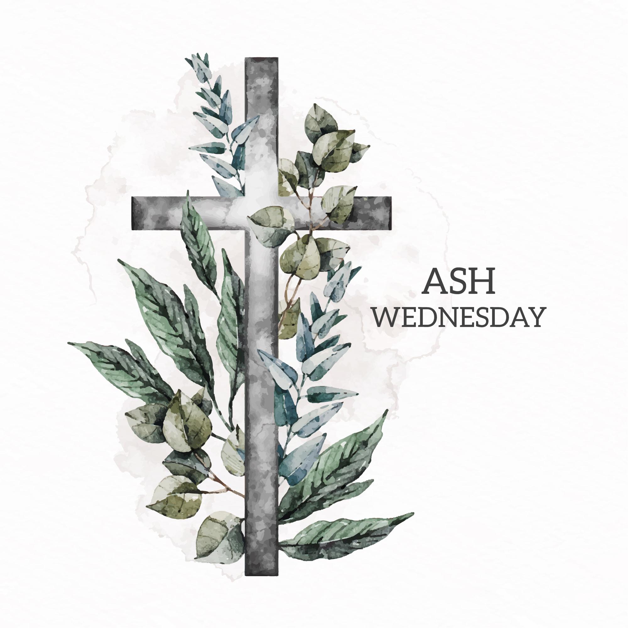 Ash Wednesday, floral around cross.